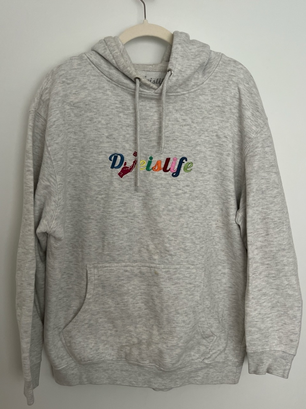 Gray Hooded Sweatshirt with 'Dye Is Life' Embroidery
